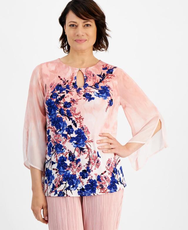 Jm Collection Womens Botanical Whisp Chiffon-Sleeve Top, Created for Macys Product Image