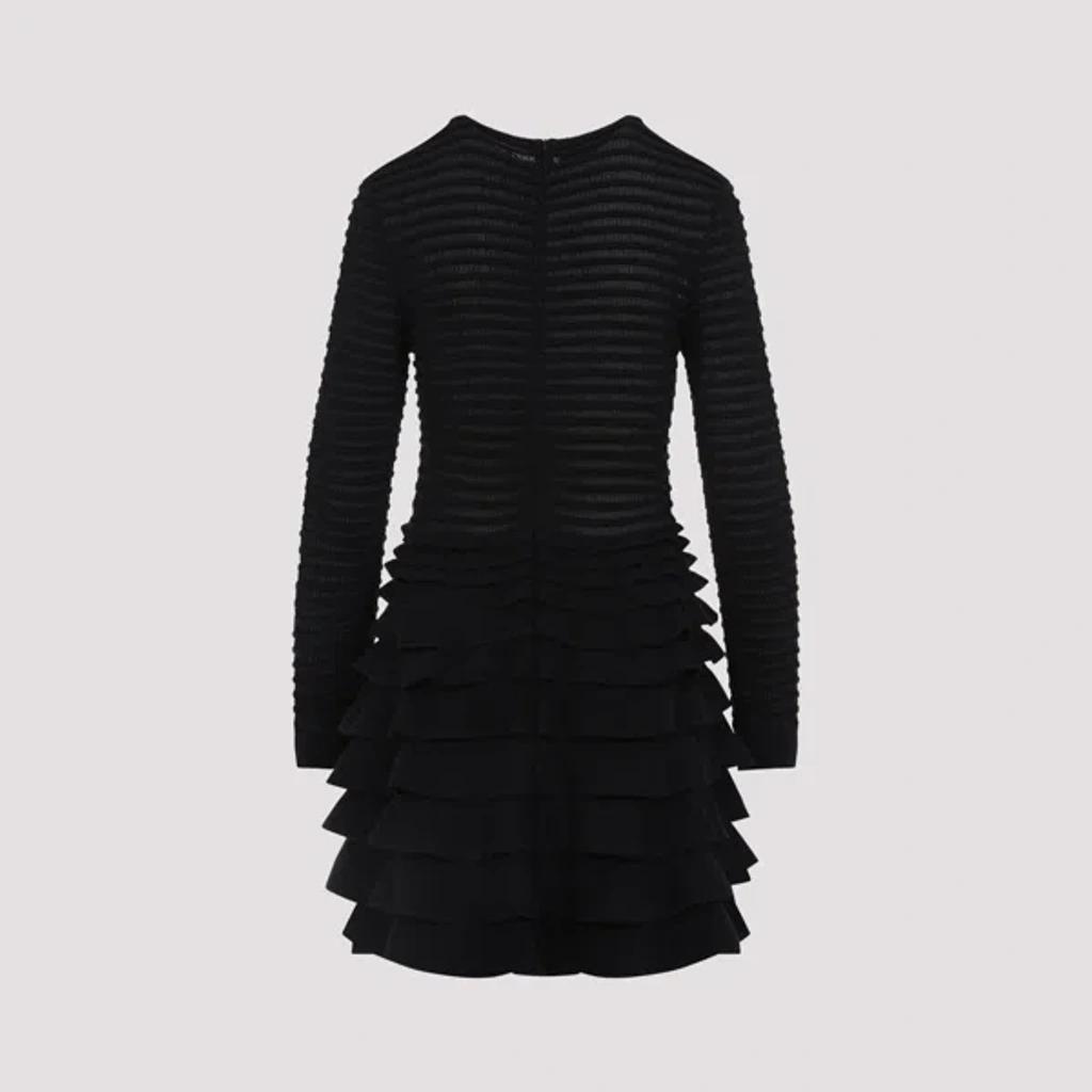 VALENTINO Ribbed-tiered Mini Dress In Black Product Image