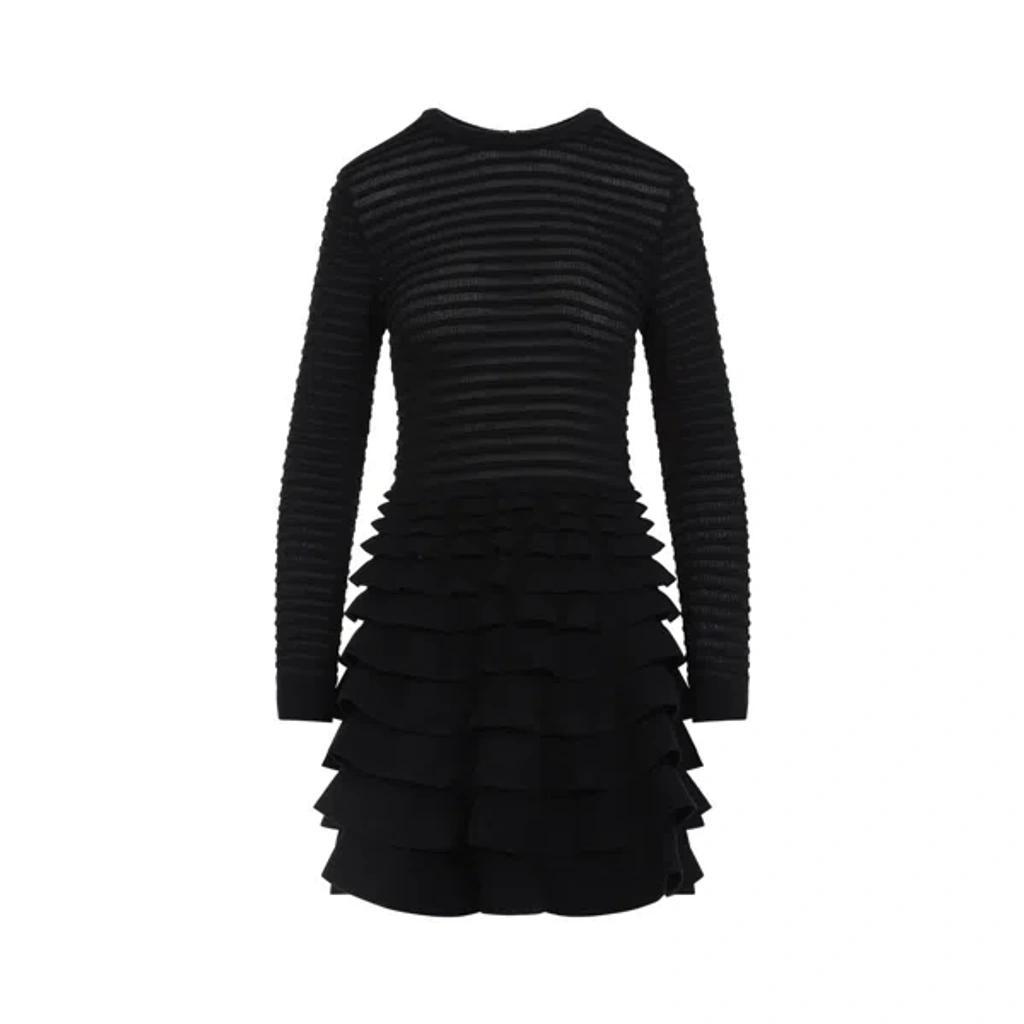 VALENTINO Ribbed-tiered Mini Dress In Black Product Image