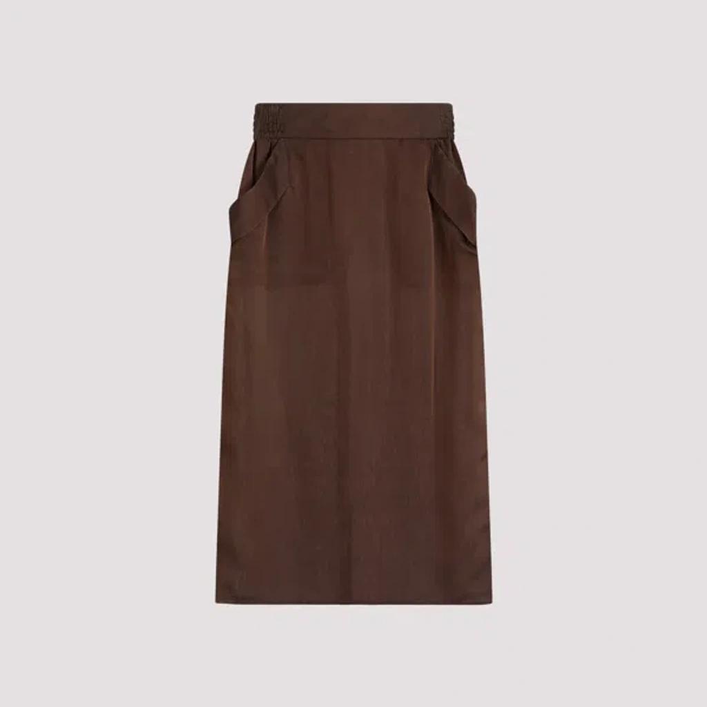 SAINT LAURENT Zip Detailed Pencil Skirt In Brown Product Image