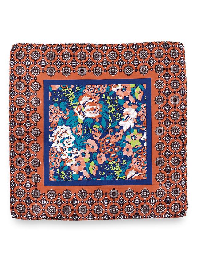 Medallion Silk Pocket Square - Orange/blue Product Image