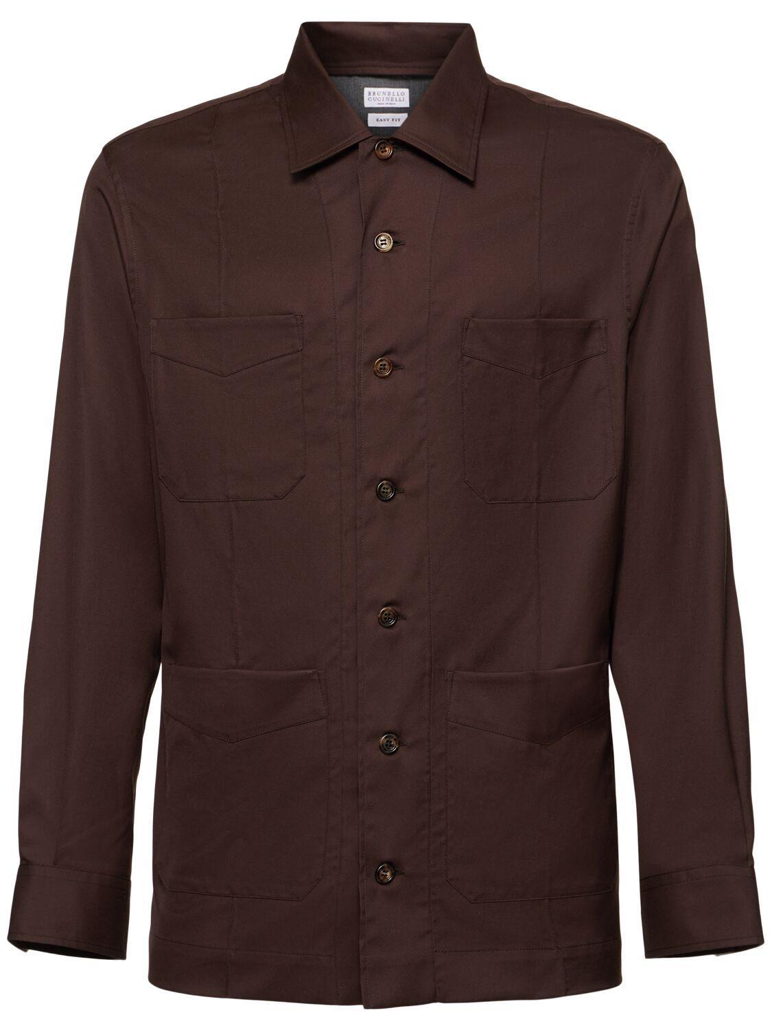 BRUNELLO CUCINELLI Cotton Twill Overshirt In Dark Brown Product Image