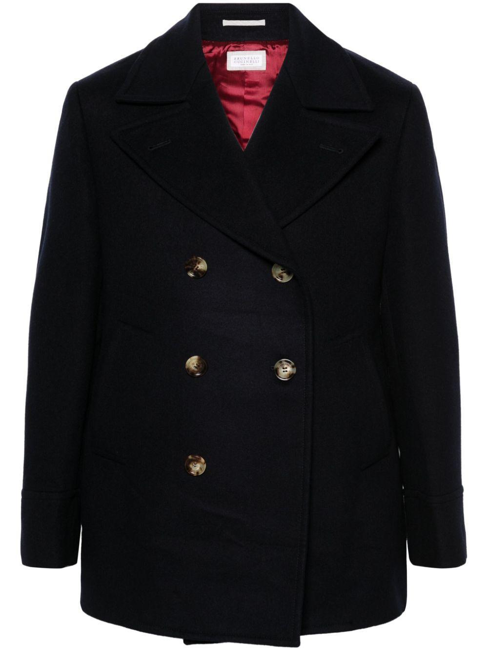 BRUNELLO CUCINELLI Double-breasted Felted Coat In Blue Product Image