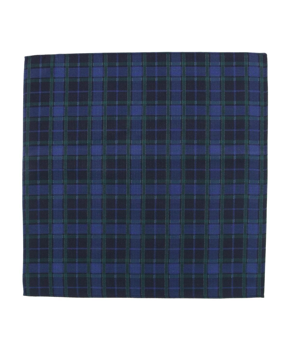 Trafalgar Ives Green and Navy Blackwatch Plaid Silk Pocket Square Product Image