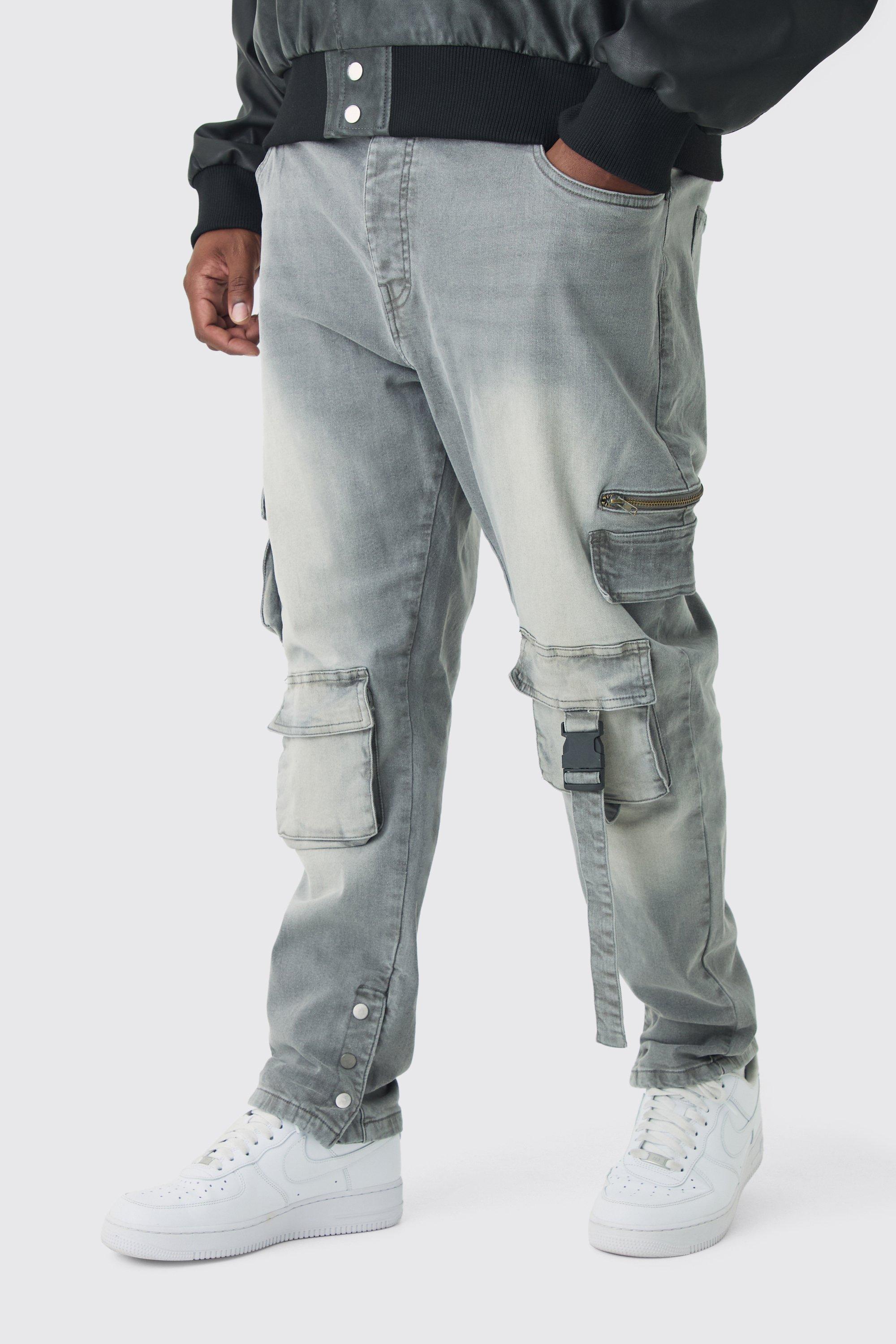 Plus Skinny Stretch Multi Pocket Cargo Jeans | boohooMAN USA Product Image