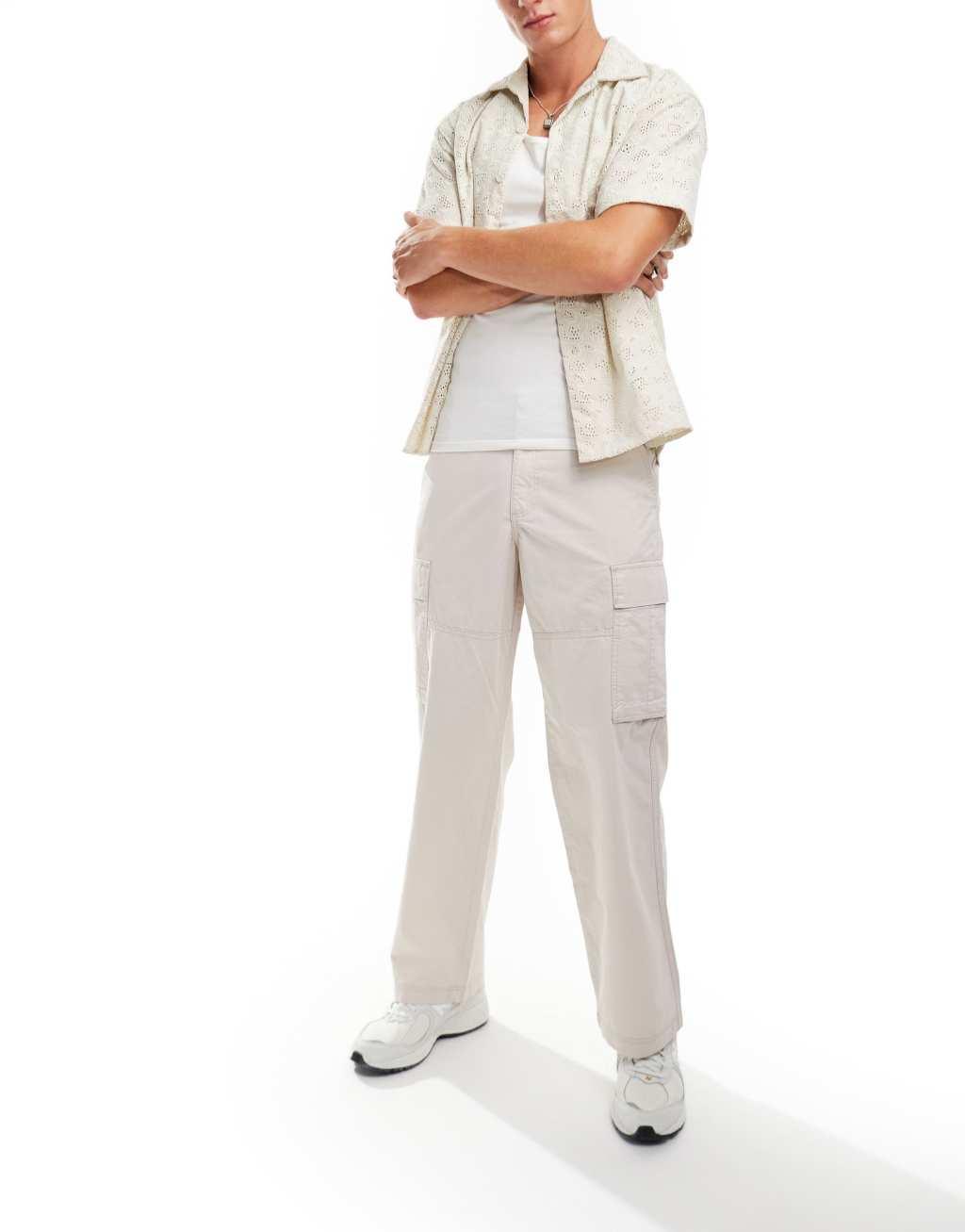 Jack & Jones bill wide fit cargo pants in beige Product Image