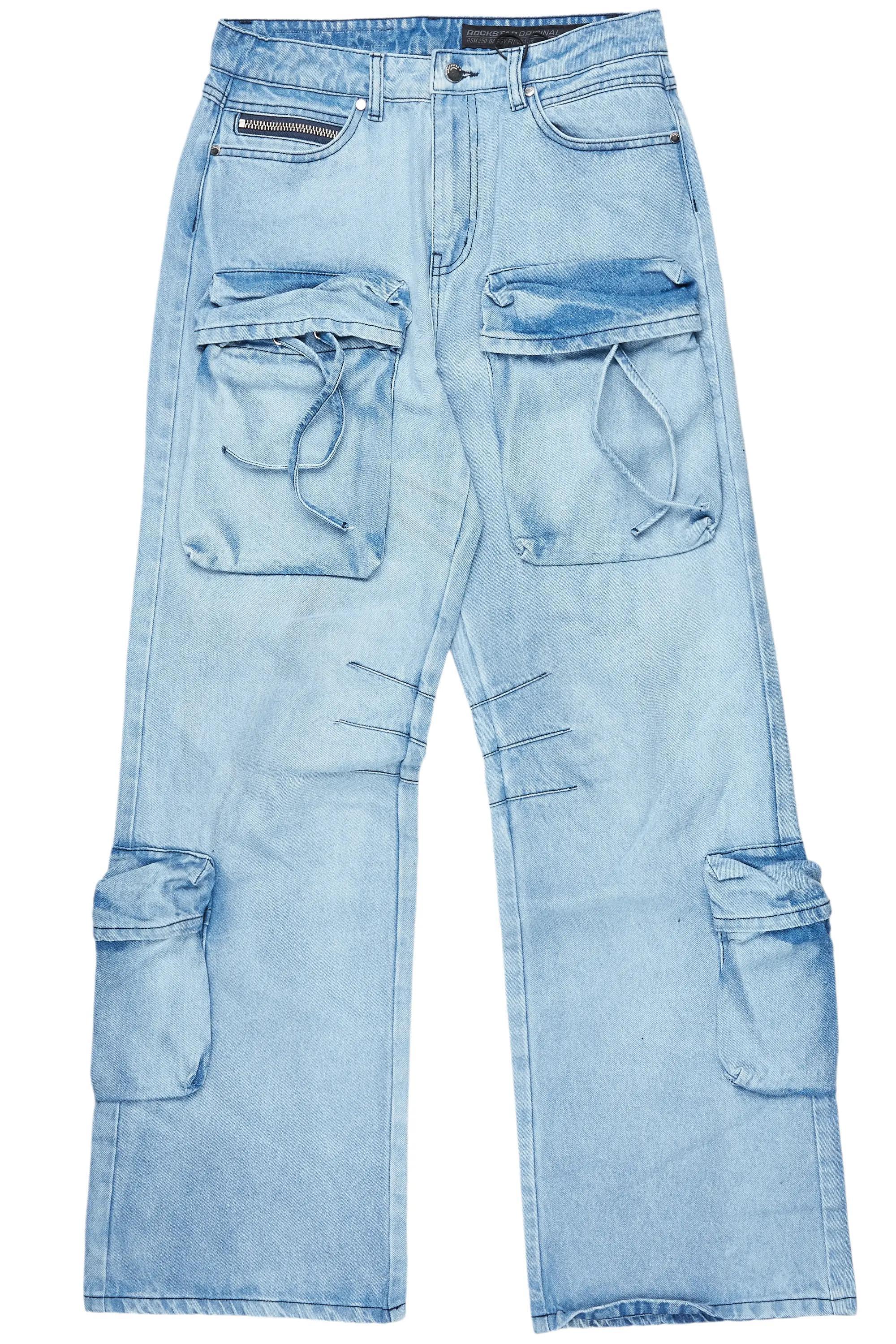 Cazer Blue Baggy Fit Cargo Jean Male Product Image