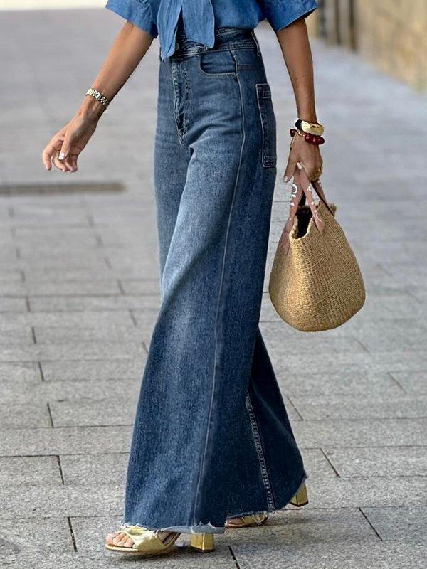 High Waisted Straight Leg Gradient Split-Joint Jean Pants Bottoms Product Image