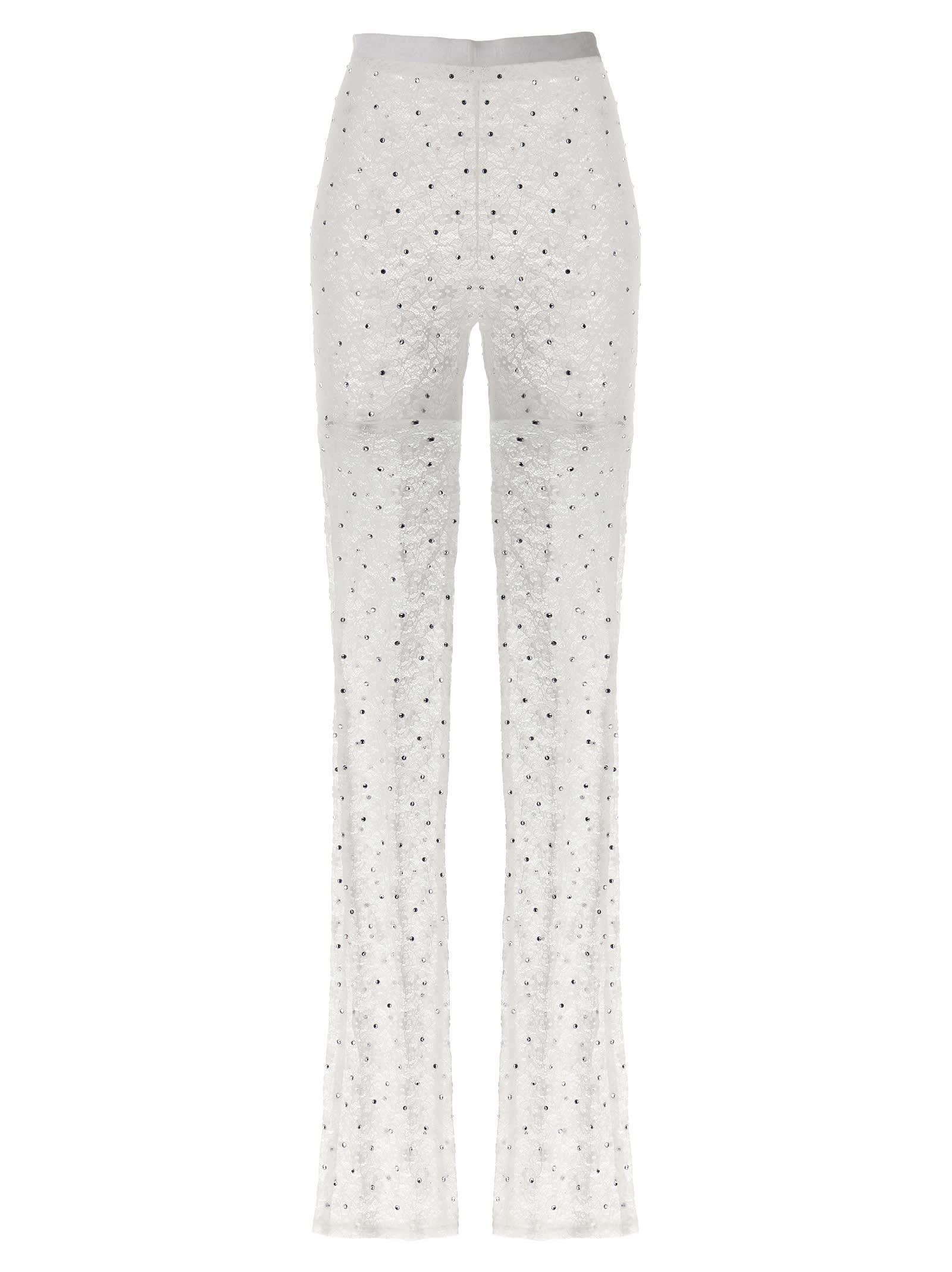 ALESSANDRA RICH Rhinestone Lace Leggings In Blanco Product Image