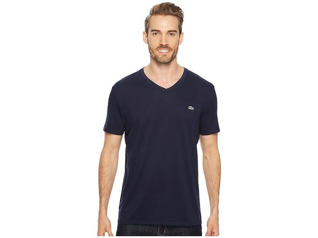 Lacoste Short Sleeve V-Neck Pima Jersey Tee Blue) Men's T Shirt Product Image