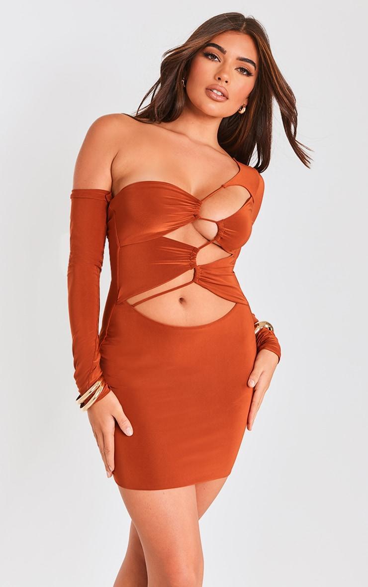 Brick Cut Out One Shoulder Bodycon Dress Product Image