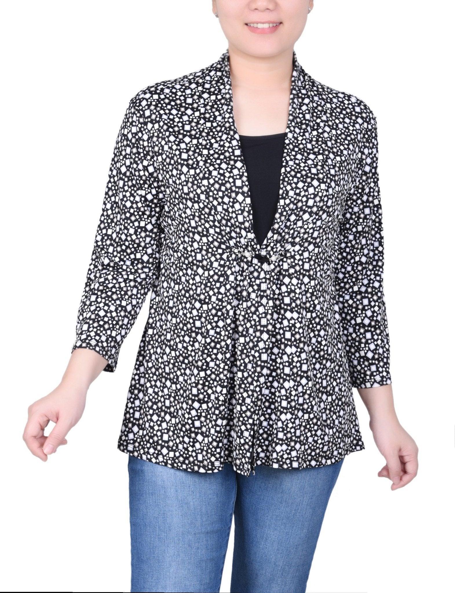 NY Collection Puff Print 3/4 Sleeve Two-Fer Top - Petite Product Image