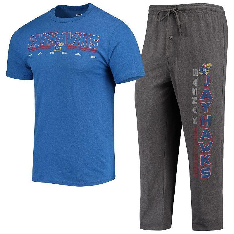 Mens Concepts Sport Heathered Charcoal, Royal Kansas Jayhawks Meter T-shirt and Pants Sleep Set Product Image