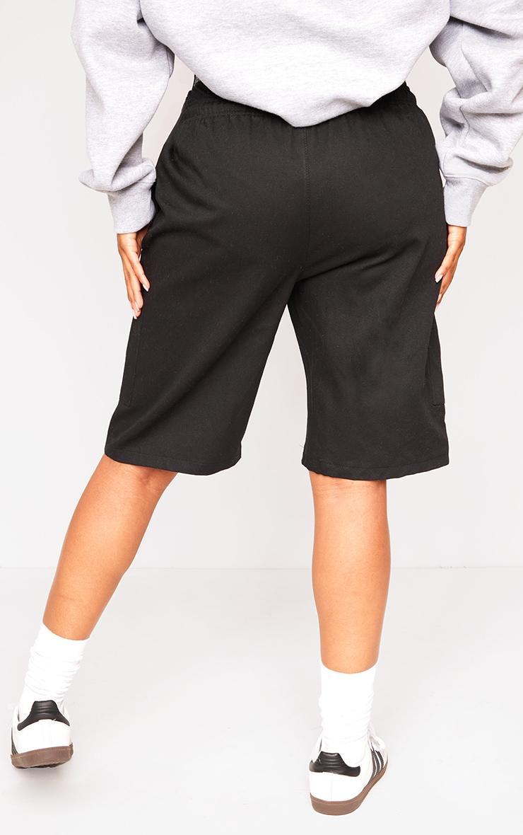 Black Twill Drawstring Waist Oversized Long Shorts Product Image