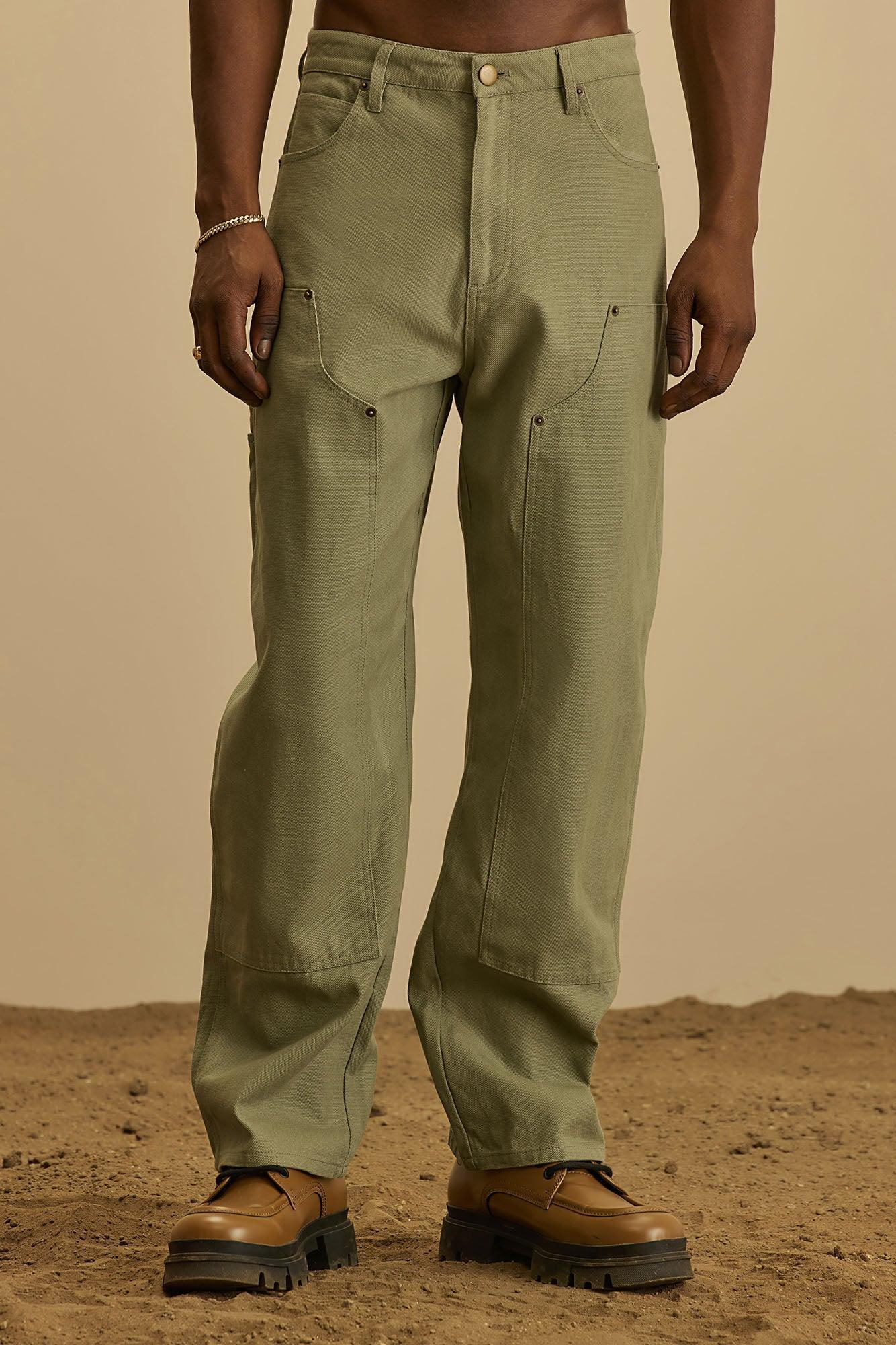 Alexander Double Knee Utility Canvas Pants - Olive Product Image