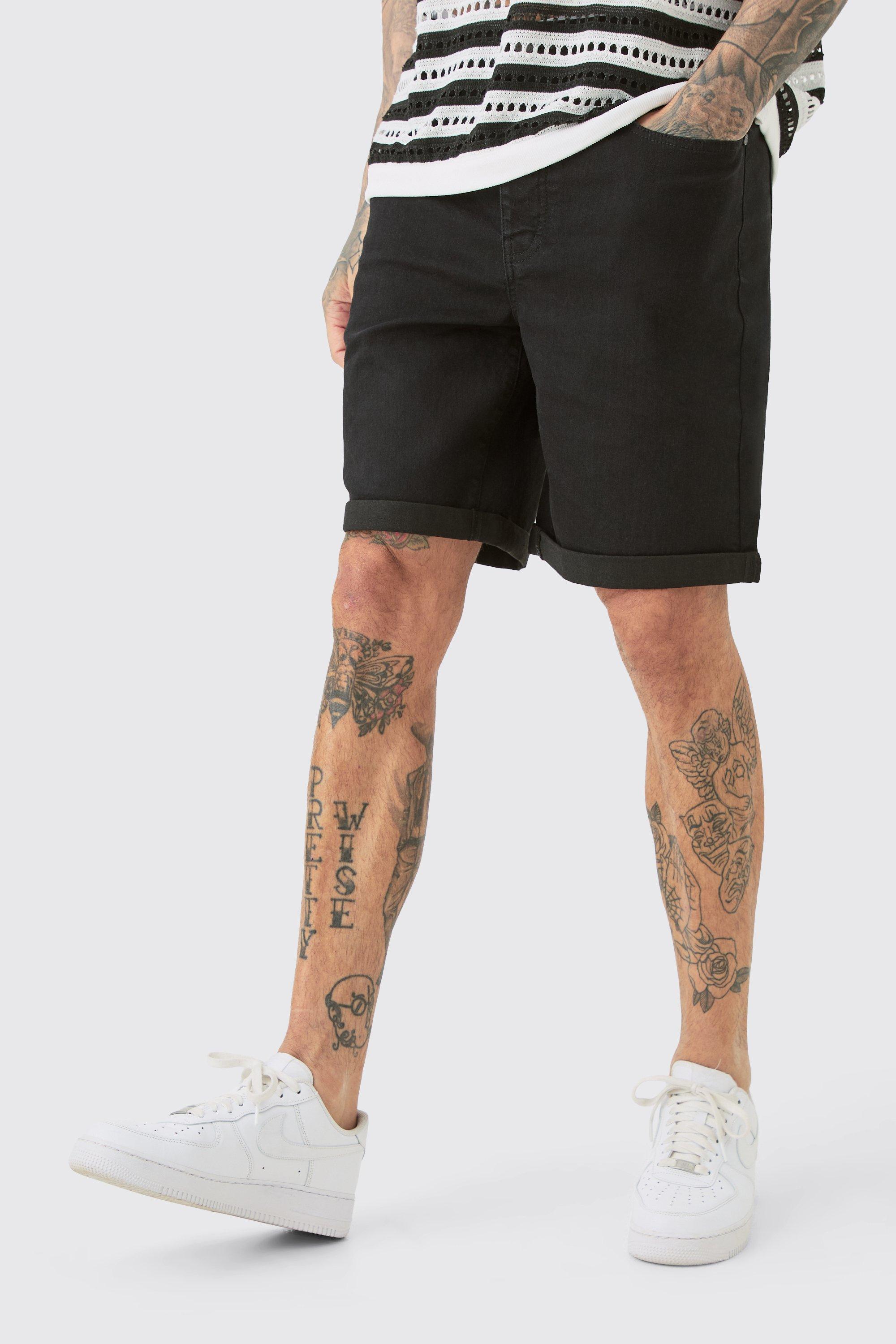 Mens Tall Stretch Denim Slim Fit Shorts In Black, Black Product Image