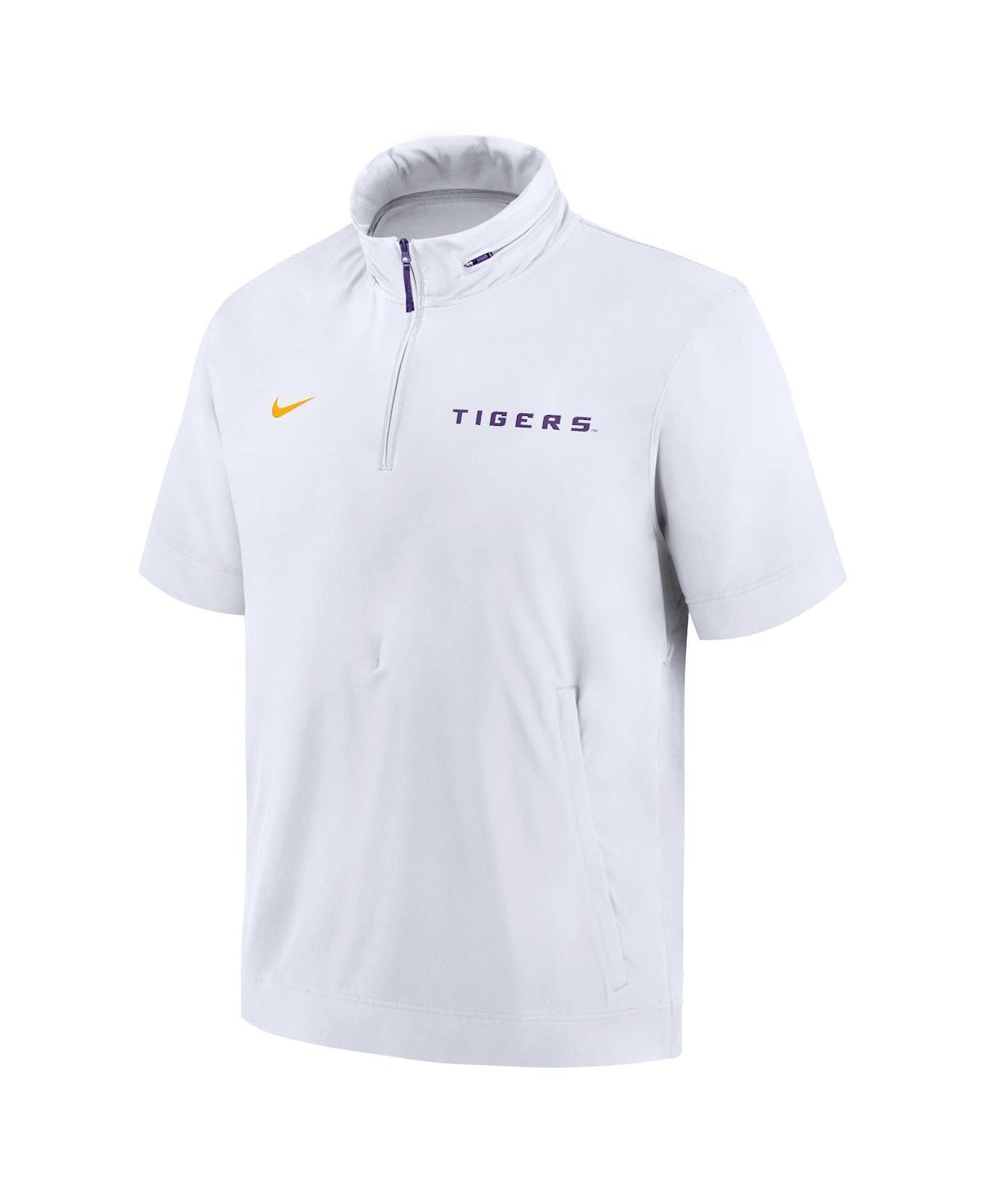 NIKE Men's White Lsu Tigers 2024 Sideline Coach Short Sleeve Half-zip Hoodie Jacket In White,purple Product Image