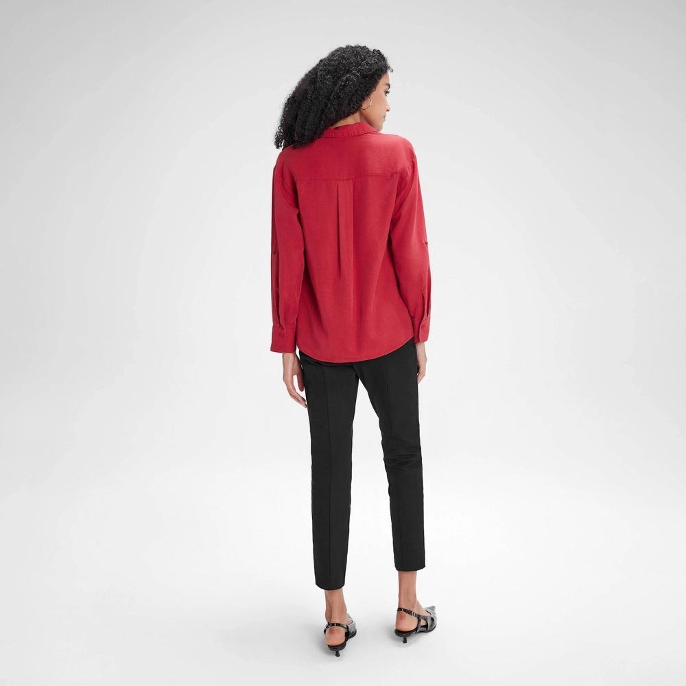 Womens Long Sleeve Button-Down Shirt - A New Day Red XS Product Image