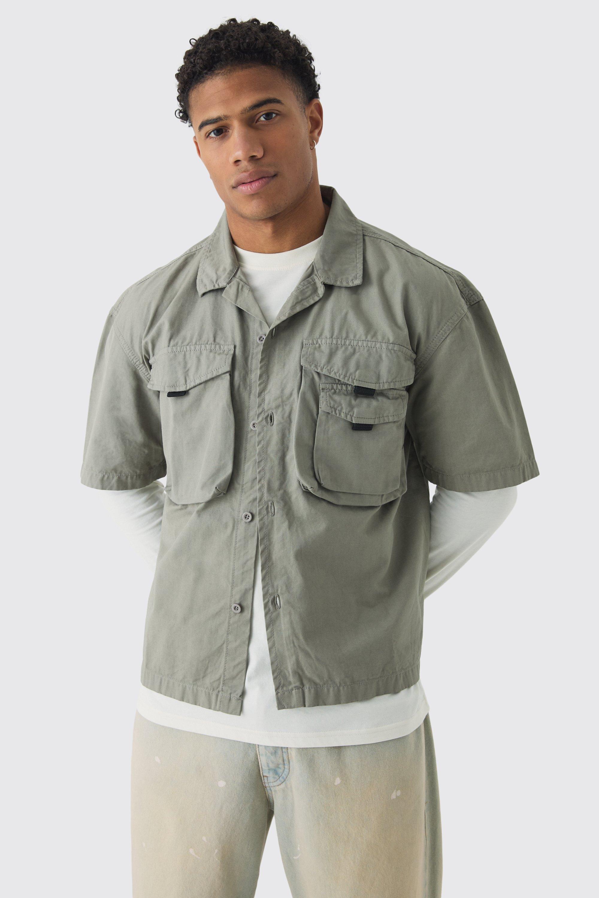 Oversized Peached Nylon Utility Short Sleeve Shirt | boohooMAN USA Product Image