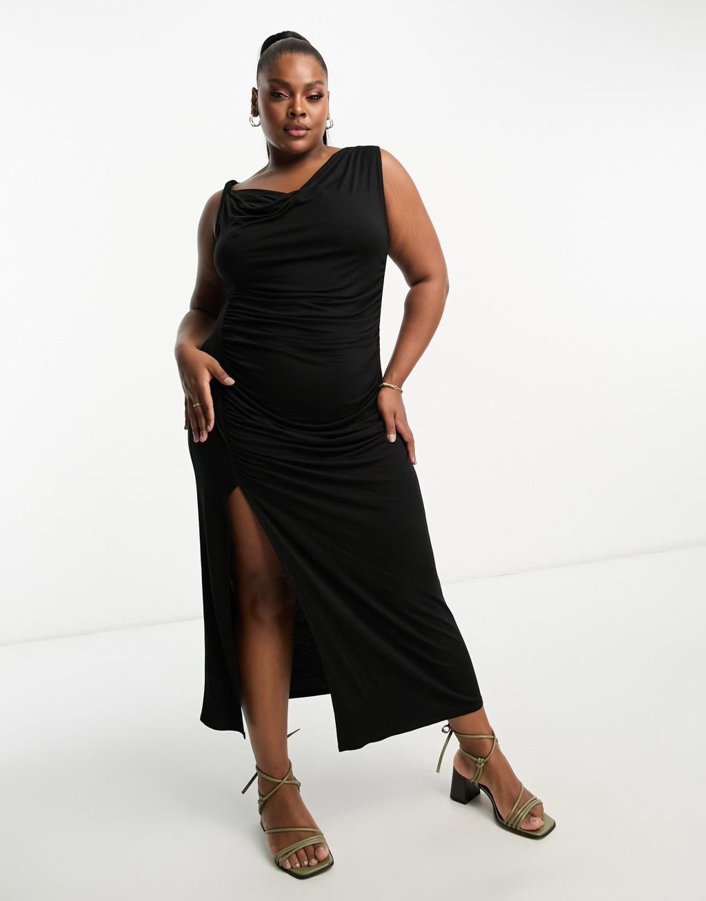 ASOS DESIGN Curve cowl neck drape detail midi dress Product Image