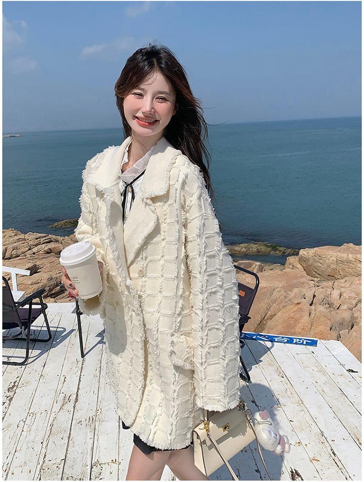 Woolen Double Breasted Plain Long Coat Product Image