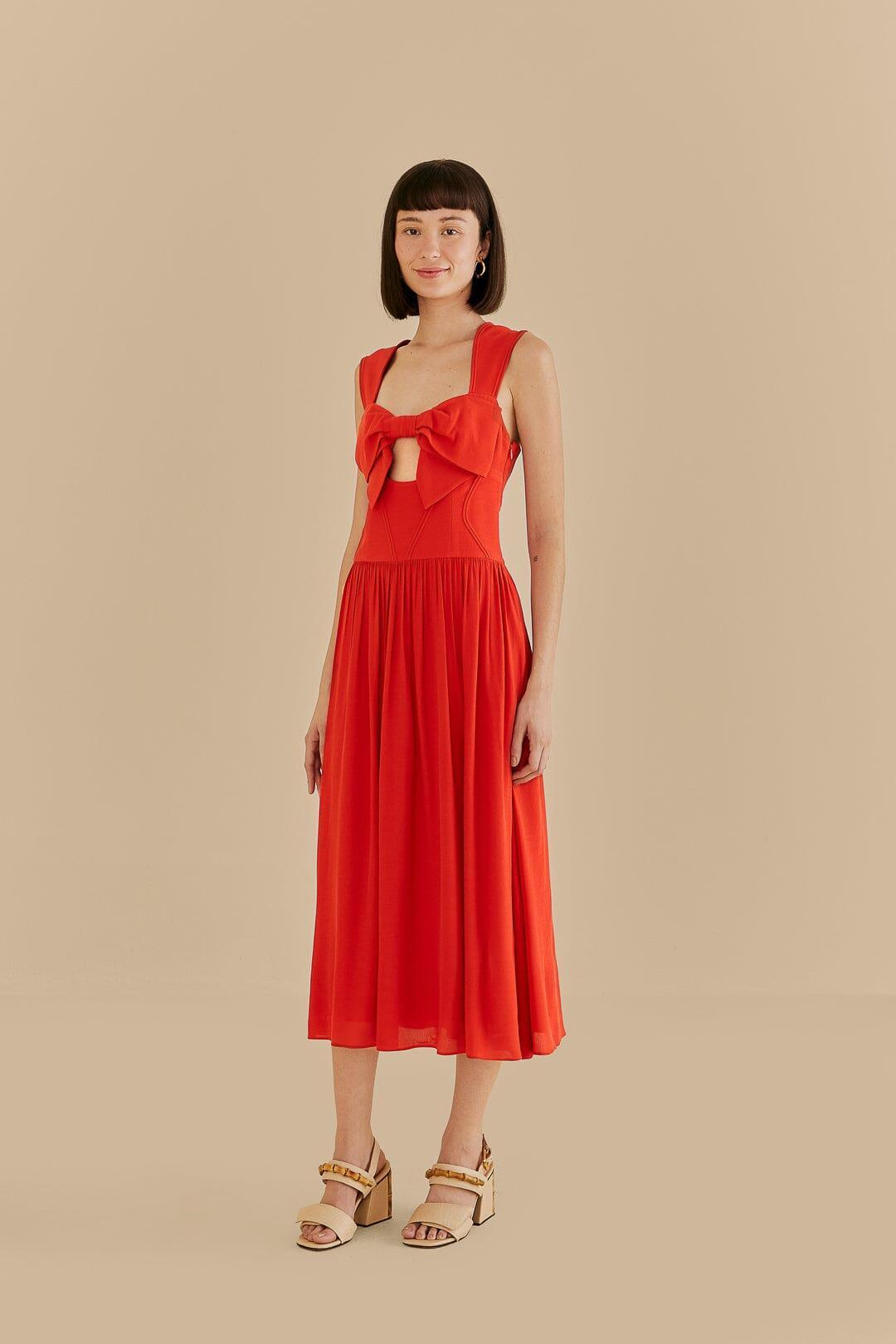 Red Bow Sleeveless Midi Dress Product Image