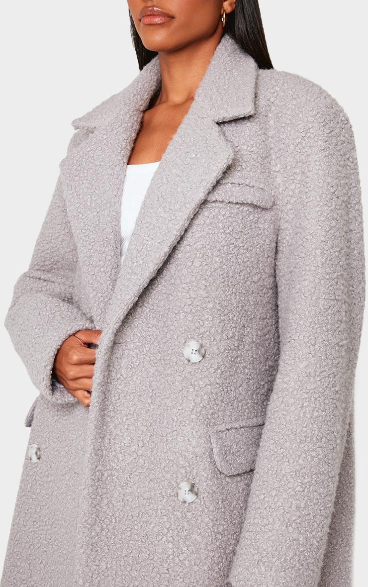 Light Grey Boucle Double Breasted Structured Maxi Coat Product Image