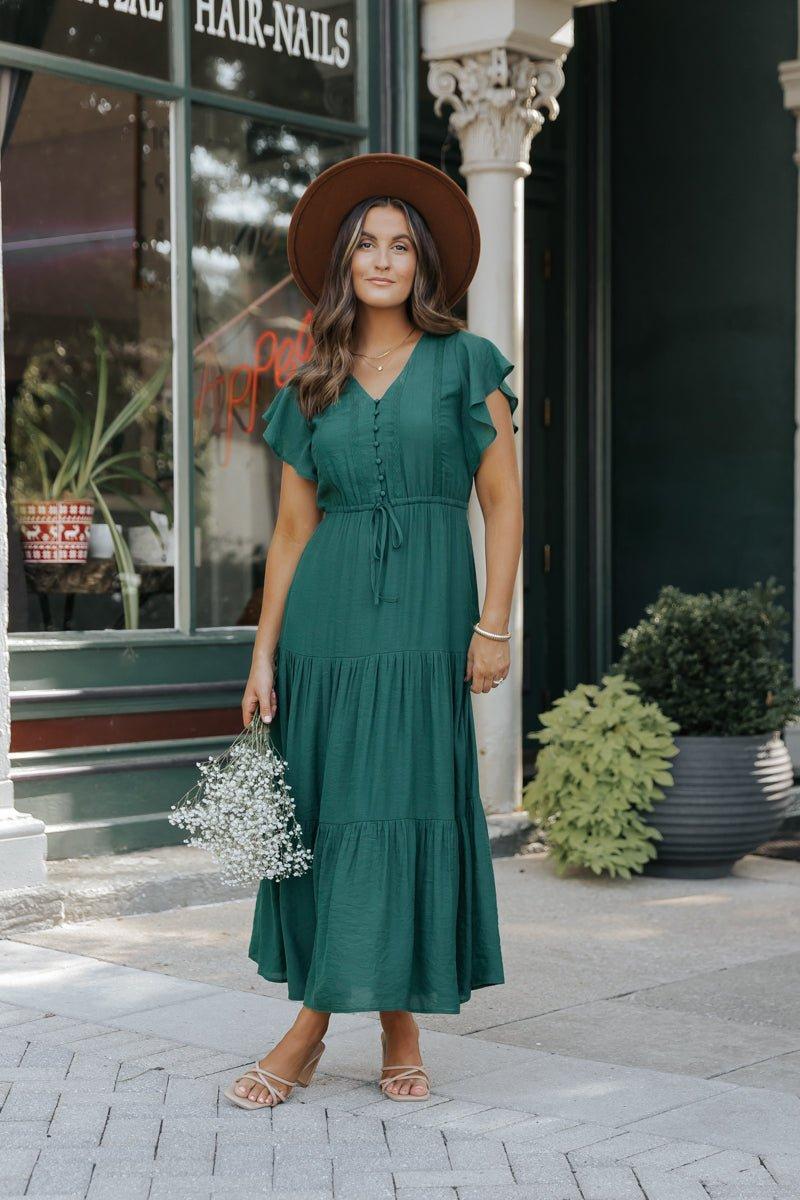 Hunter Green Lace Tiered Maxi Dress - FINAL SALE Product Image