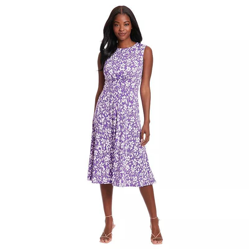 Womens London Times Inset Waist Print Midi Dress Purple White Product Image