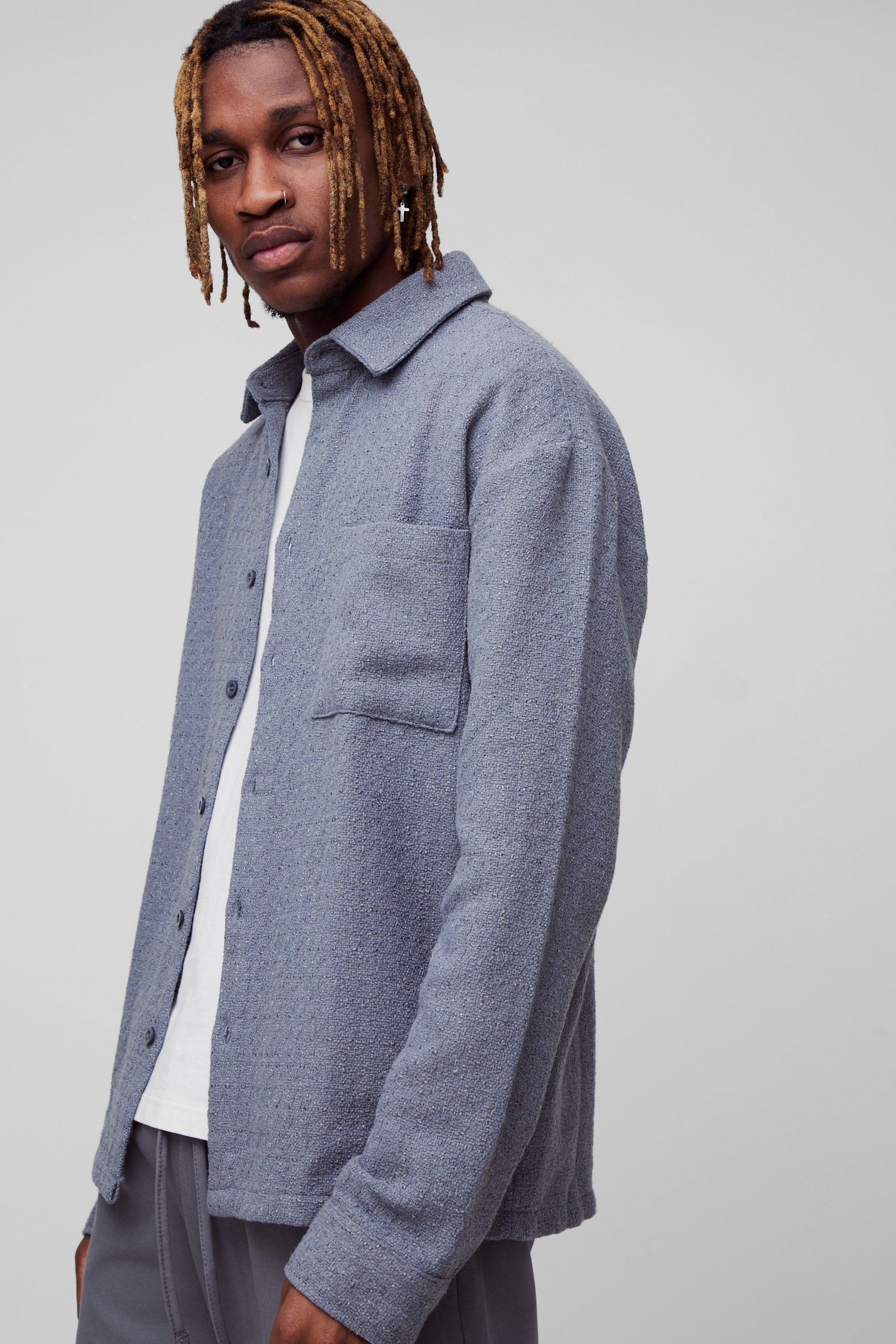 Tall Regular Fit Boucle Overshirt | boohooMAN USA Product Image