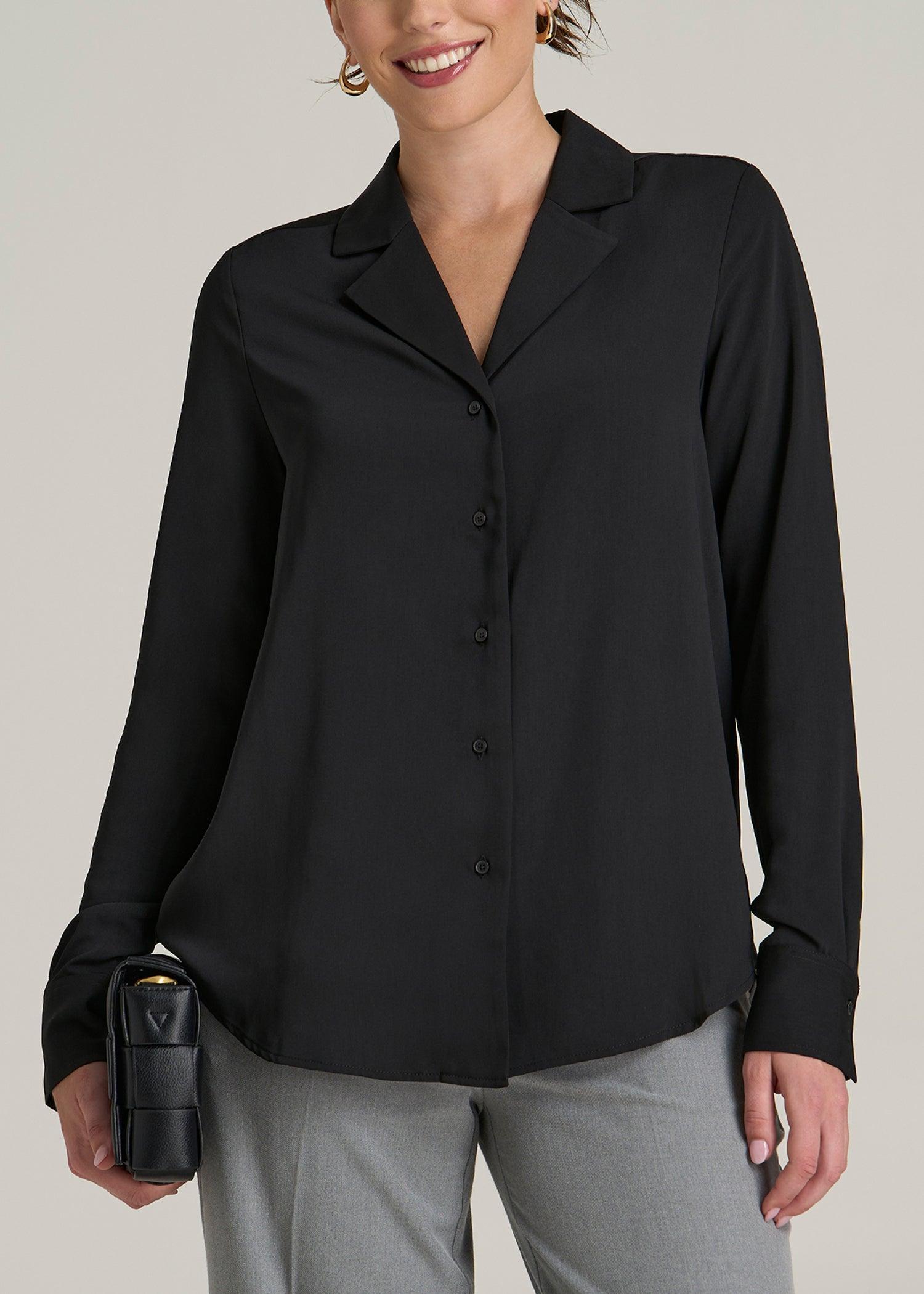 Notch Collar Tall Women's Blouse in Black Female Product Image