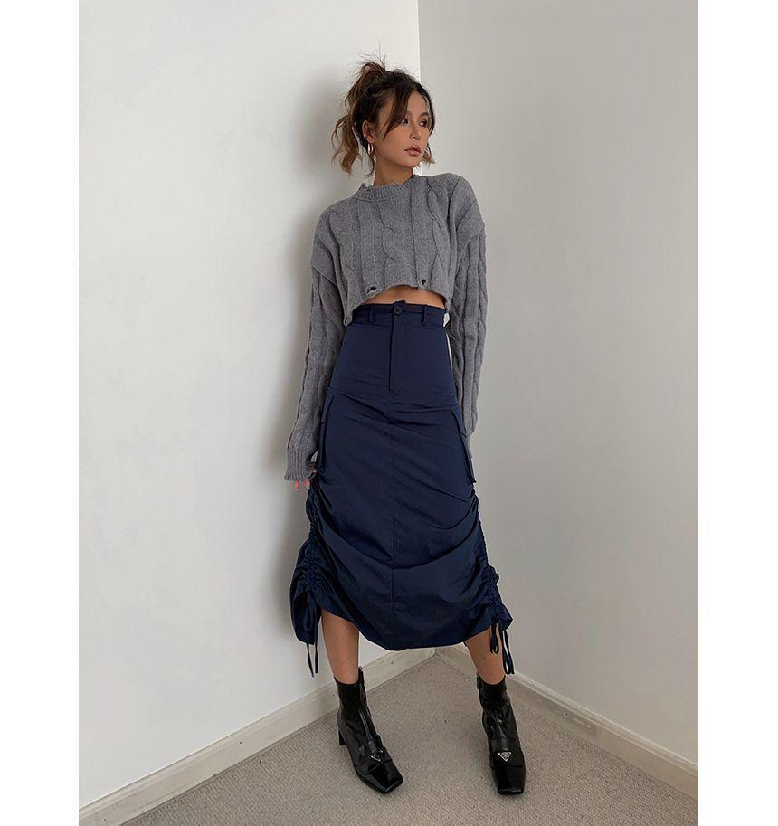 Outdoor High-Rise Drawstring-Side Cargo Midi Skirt Product Image