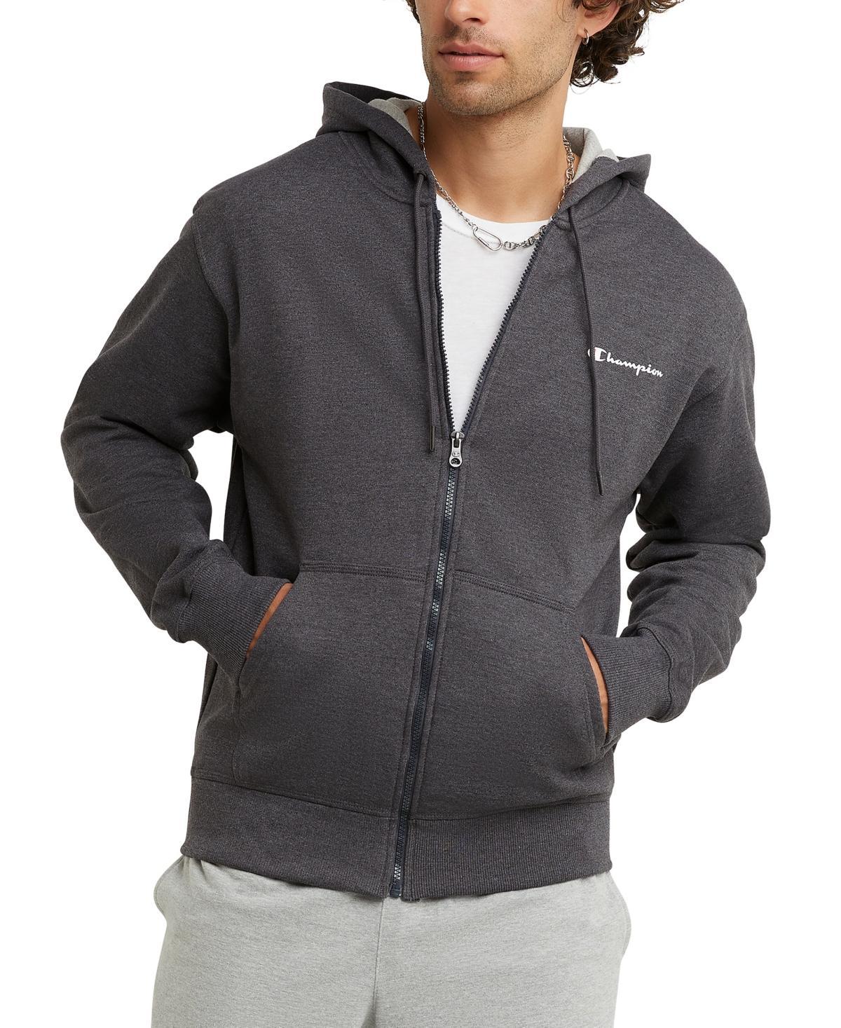 Champion Mens Powerblend Standard-Fit Logo-Print Full-Zip Fleece Hoodie Product Image