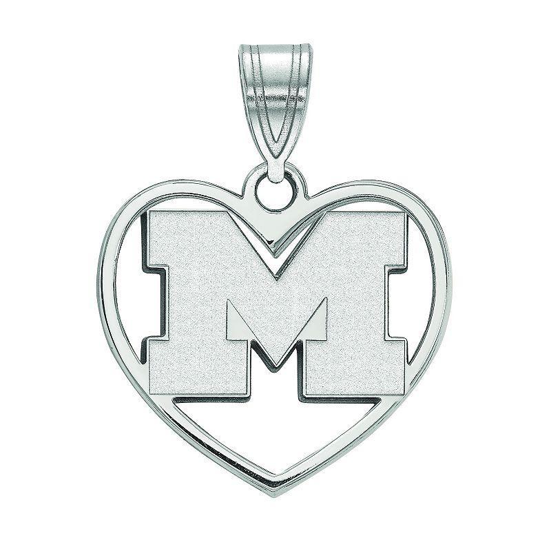 LogoArt Sterling Silver Michigan Wolverines Pendant in Heart, Womens Product Image