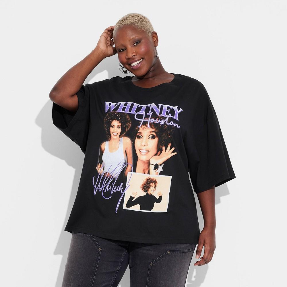 Womens Whitney Houston Oversized Short Sleeve Graphic T-Shirt - Black Product Image