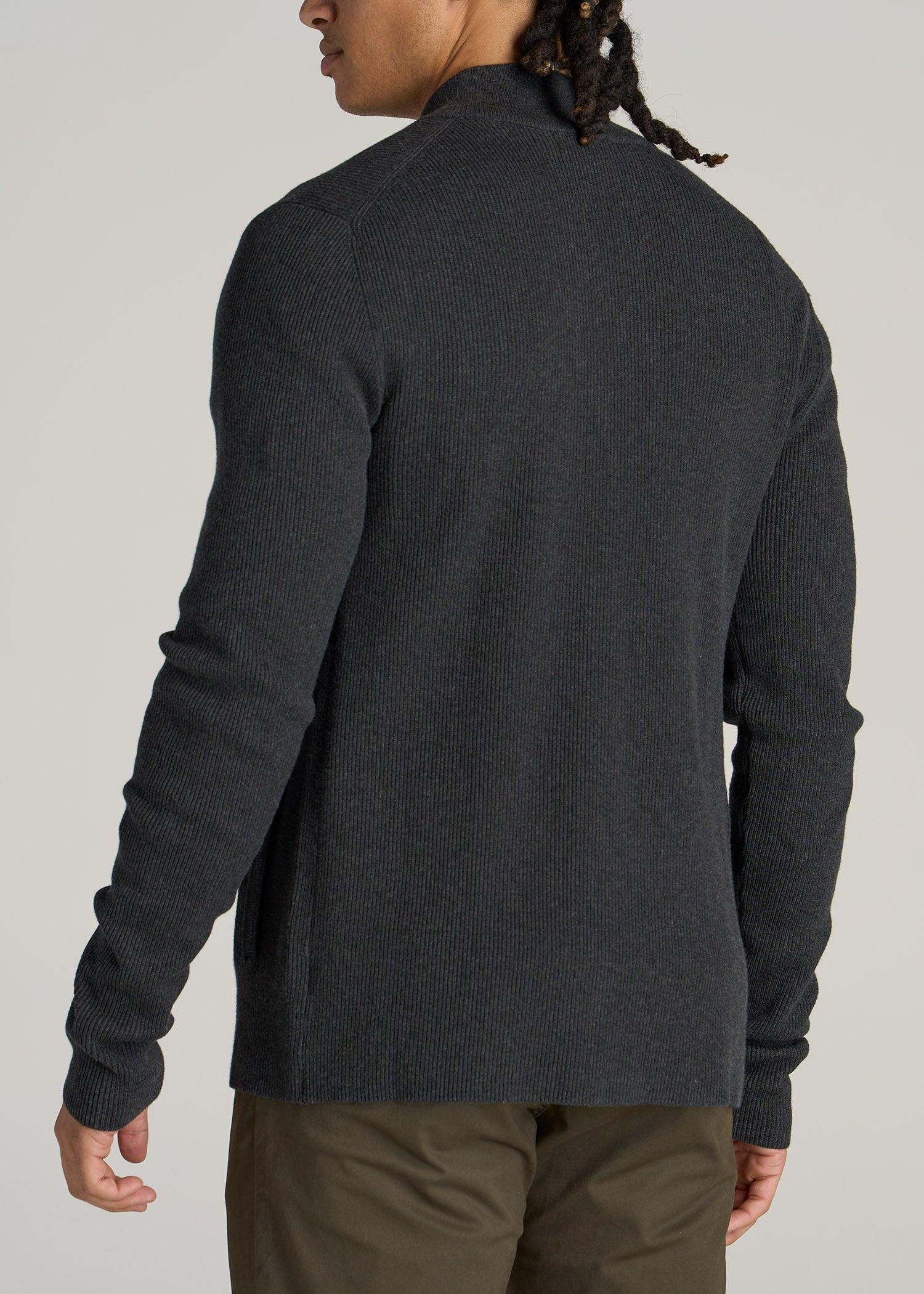 Men's Tall Full Zip Sweater in Charcoal Mix Male Product Image