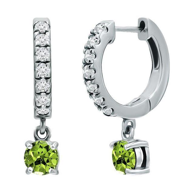 Aleure Precioso Sterling Silver Round with White Topaz Huggie Earrings, Womens, Silver Tone Green Product Image