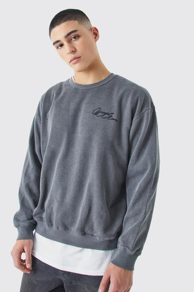 Oversized Boxy Acid Wash Man Graphic Sweatshirt | boohooMAN USA Product Image