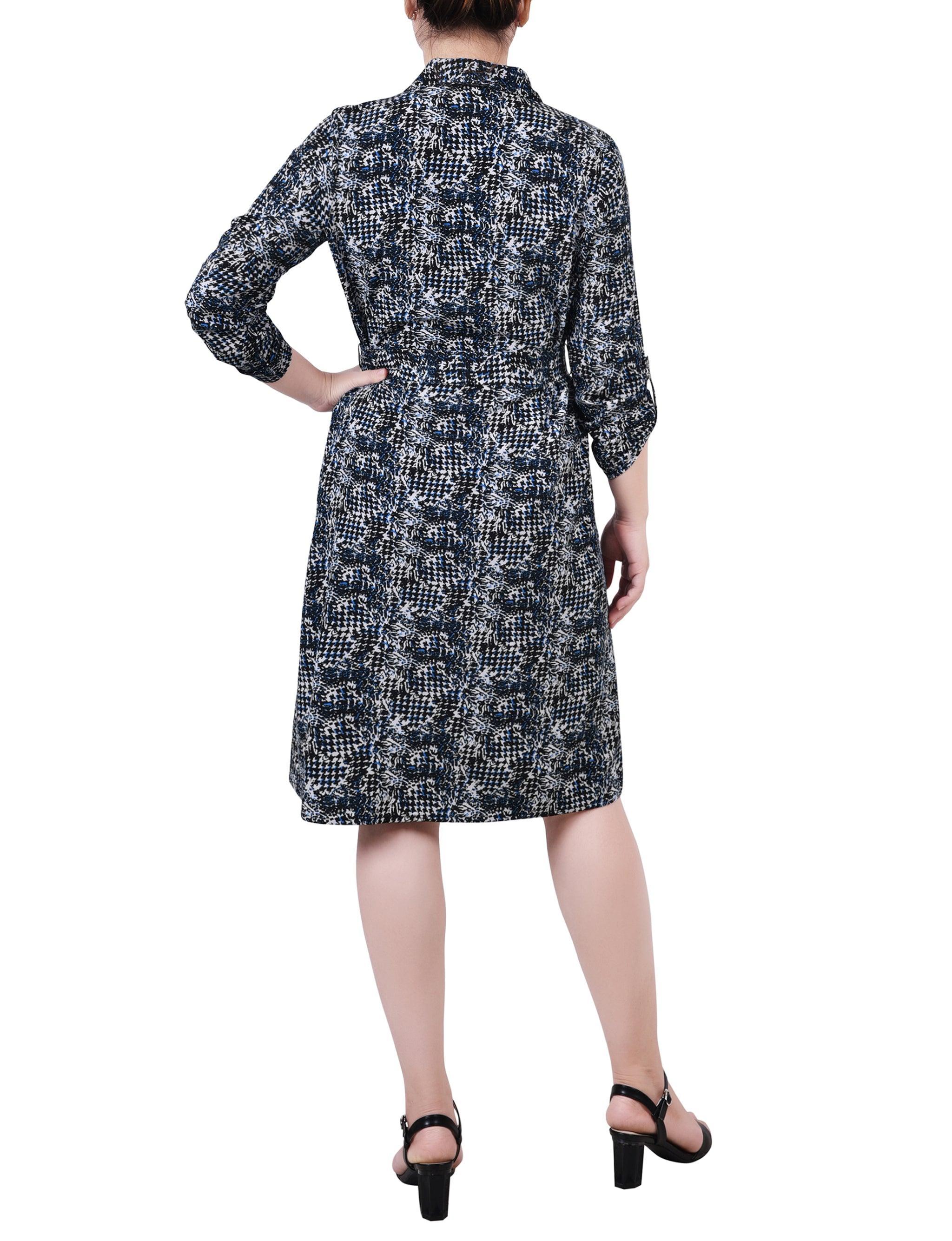 3/4 Roll Tab Sleeve Belted Shirtdress - Petite Product Image