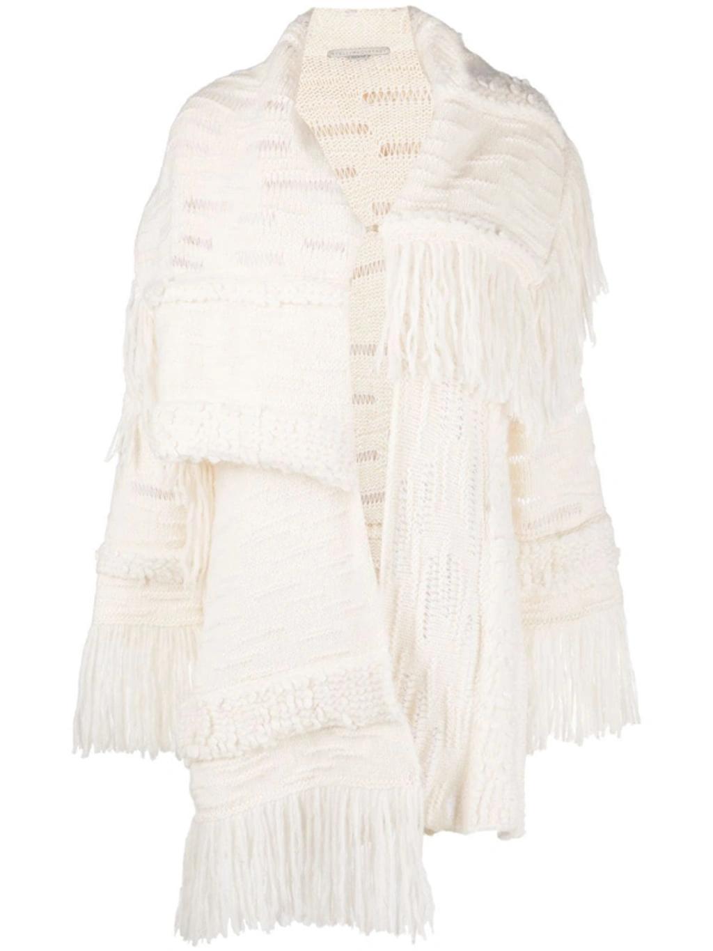 STELLA MCCARTNEY Asymmetric Fringed Cardi-coat In Panna Product Image