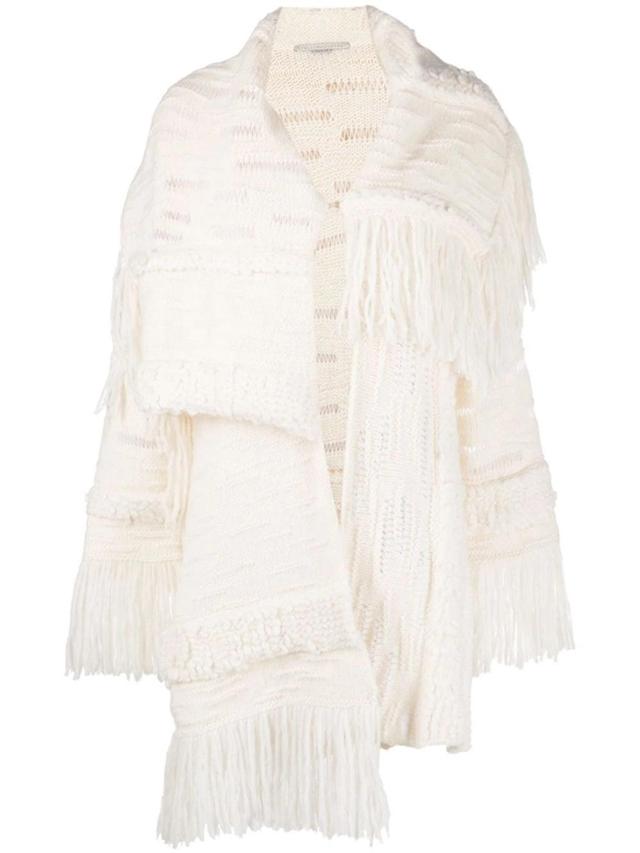 STELLA MCCARTNEY Asymmetric Fringed Cardi-coat In Panna Product Image