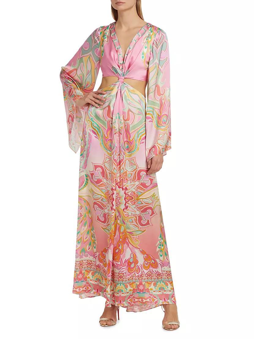 Abstract Silk Cut-Out Knotted Maxi Dress Product Image