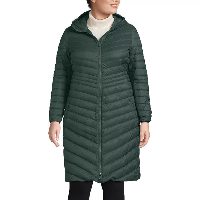 Plus Size Lands End Wanderweight Ultralight Packable Long Down Coat, Womens Deep Blue Product Image