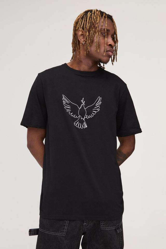 Tall Embroidered Dove T-Shirt | boohooMAN USA Product Image