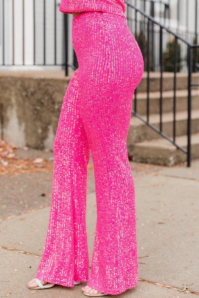 Holiday Fun Pink Sequin Flared Pants Product Image