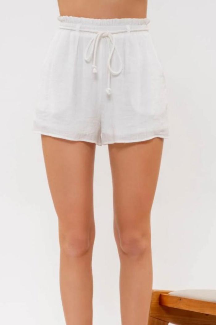 Crinkled Ruffle Waist Draw String Shorts Product Image