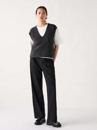 Womens Wide-Fit Pleated Pants (Tall) Black Large UNIQLO US Product Image