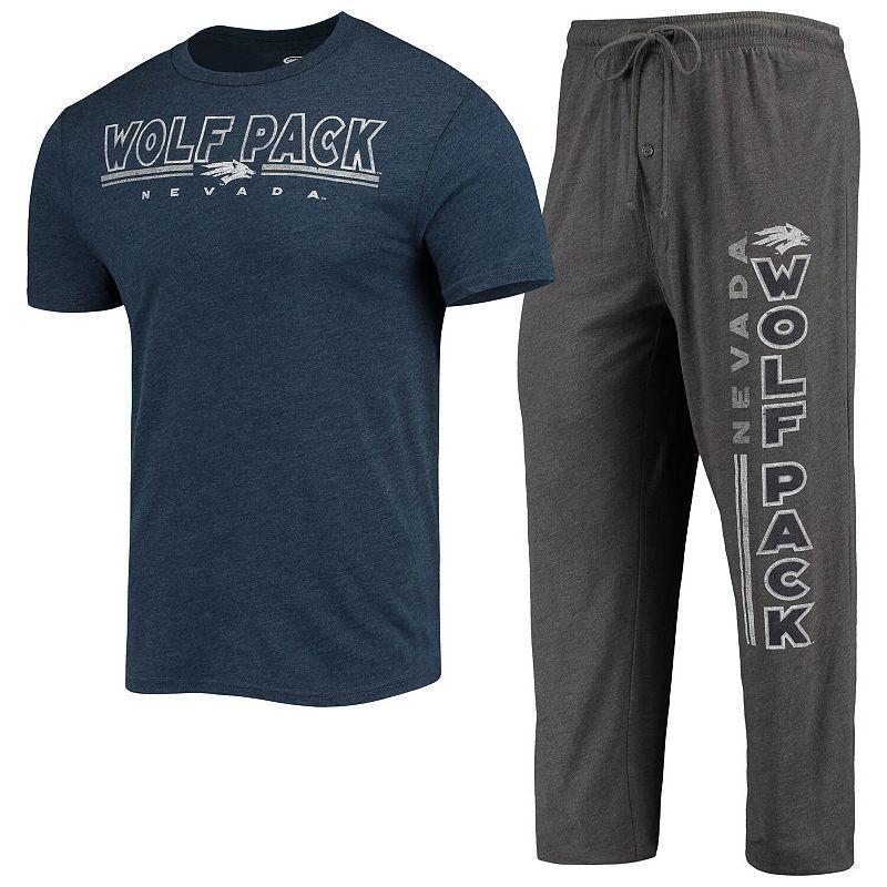 Mens Concepts Sport Heathered Charcoal/Navy Nevada Wolf Pack Meter T-Shirt & Pants Sleep Set Grey Product Image