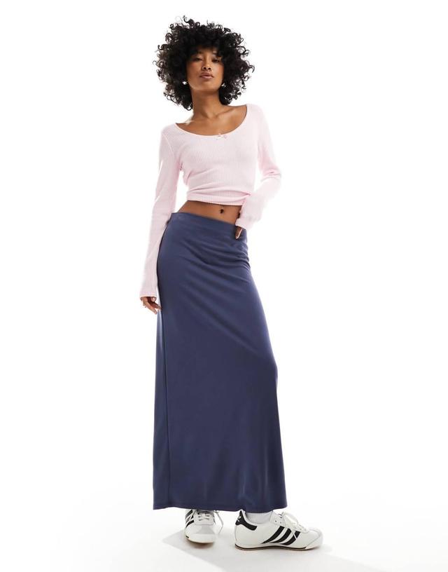 Monki super soft maxi skirt in navy Product Image