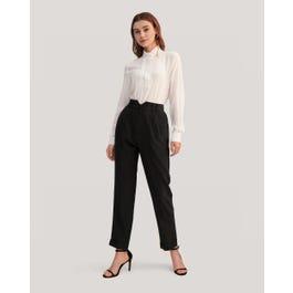 Women Tucked Tapered Silk Pants Product Image